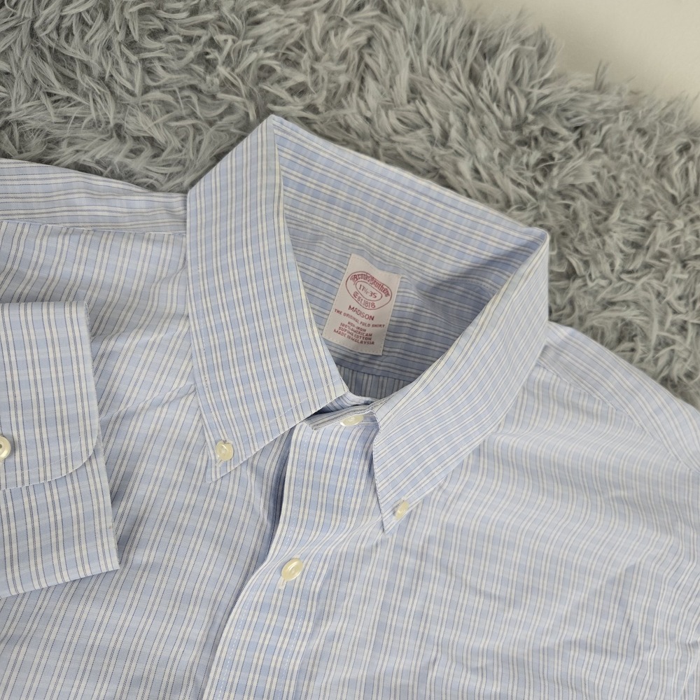 Brooks Brothers Madison 17.5-35 Blue Tattersall Plaid Long Sleeve Button Down